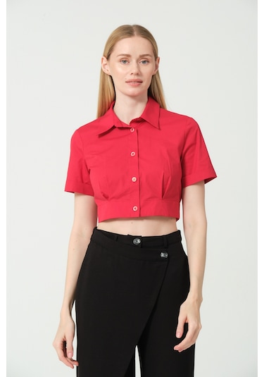 Samore Polo Yaka Crop Gömlek Kırmızı
