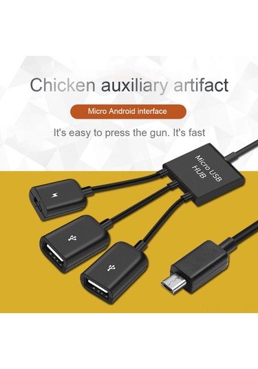 Yaleker Micro Usb Android Otg Hub Veri Kablosu: 3'lü Çevirici, Besleme, Usb Flash Bellek Ve Periferik Bağlantı, Plug & Play Mint - Siyah