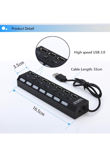 Skycity 7 Port Usb 2.0 Hub Beyaz - Bağımsız Anahtar Ve Gösterge Işığı, 480mbps Hızlı Veri Transferi, Çoklu Cihaz Desteği