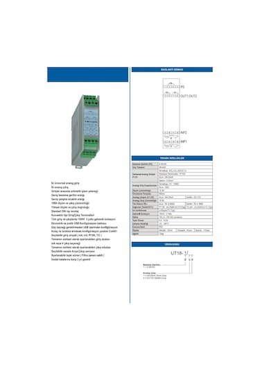 Tekon Ut18 ,24vdc 2-giriş 2-çıkış Universal Sinyal Konverter