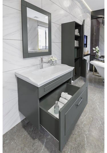 Monaco 80 Cm Banyo Dolabı-Anrasit(Boy Dolap Hariç )