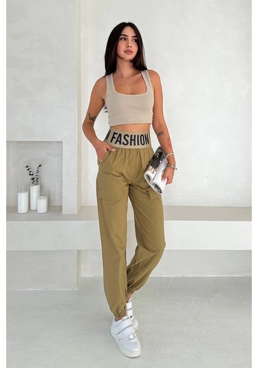 Beli Lastikli Fashion Pantolon Yeşil Yeşil