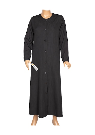 Hesna Kadın Luna Büyük Beden Kırışık Efektli Çıtçıtlı Siyah Pardesü Siyah