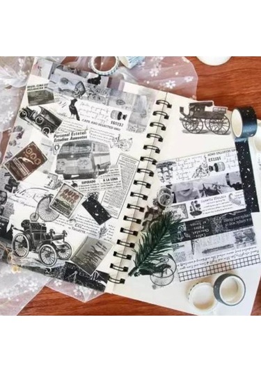 Dikdörtgen Vintage Washi Tape Bant Yapışkanlı Maskeleme Kağıdı Desenli Bant 20'li - Siyah Seri Bant 1