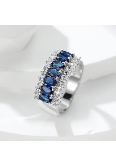 Mavi Parlak Pembe Kristal Taş Zirkon Alyans Kadınlar İçin Moda Düğün Parti Takı Hediye 6 Mavi