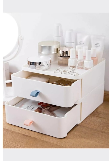 Bayev 2 Katlı Çekmece Makyaj Takı Aksesuar Düzenleyici Masaüstü Organizer Beyaz