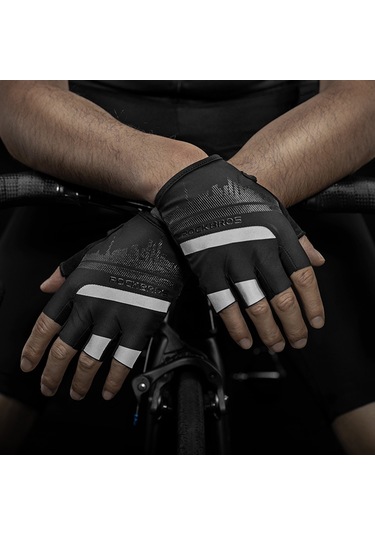Rockbros S247 1 Çift Yarım Parmak Bisiklet Sürme İçin Yansıtıcı Çizgili Aşınmaya Dayanıklı Eldiven