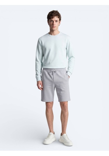 Kip Gri Düz Örme Jogging Fit Spor Bermuda