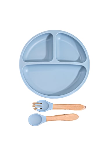 Silikon Bebek Beslenme Seti - Bölmeli Vakumlu Bardak, Renkli Kaşık Ve Çatal
