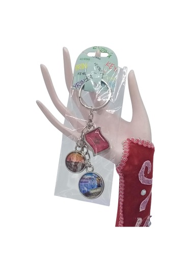 Fas Üçlü Epoksi Metal Çift Taraflı Damla Anahtarlık Morocco Gümüş