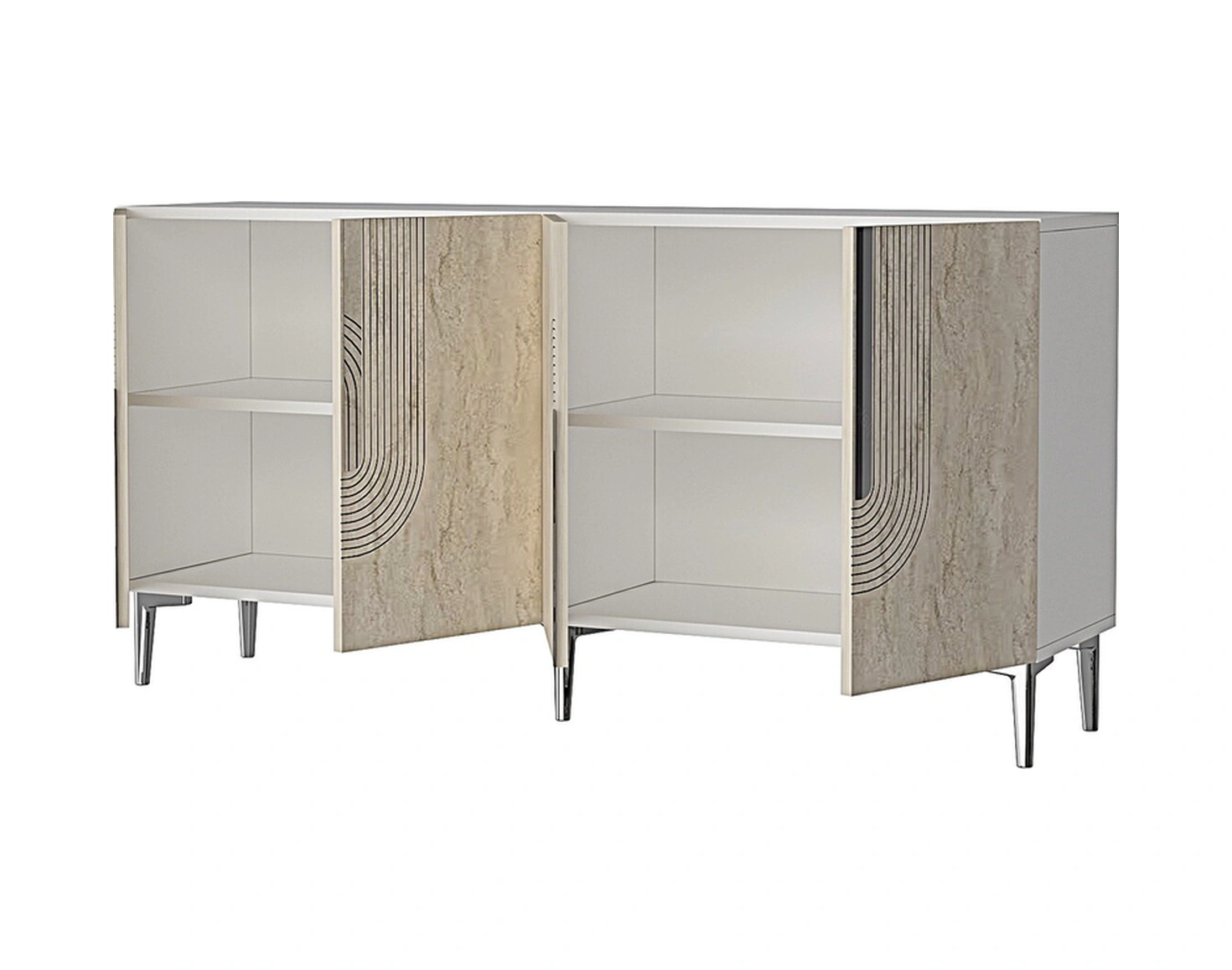 Ka1516bts Meyra Konsol, Kahve Köşesi, Tv Sehpası Beyaz-traverten Kapak-sılver 150cm Beyaz