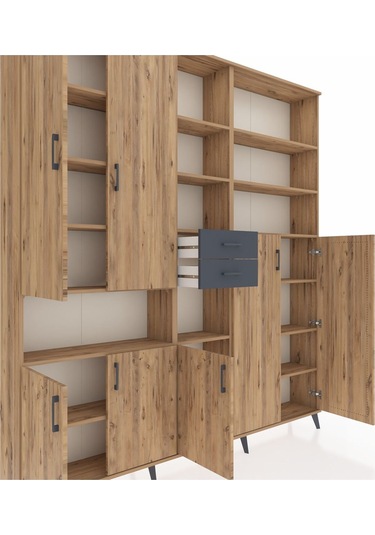 Arges Dolap 17 Raflı 2 Çekmeceli 7 Kapaklı 220x30x243 Çam-çam/antrasit Atlas Çam/antrasıt