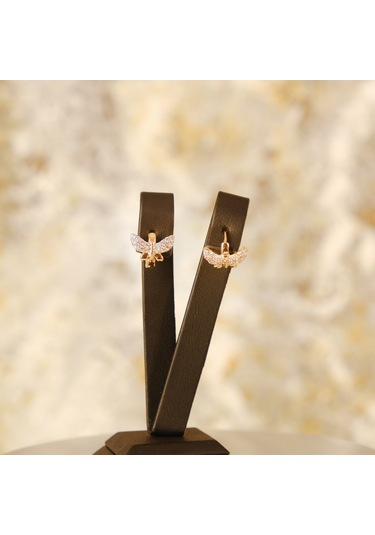 Lekka Design Kadın Kararmaz Çelik Lüks Zirkon Taşlı Yusufçuk Küpe Altın