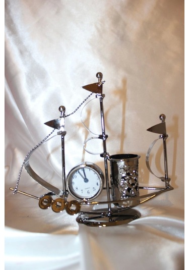 Yelkenli Metal Saat El Yapımı Biblo