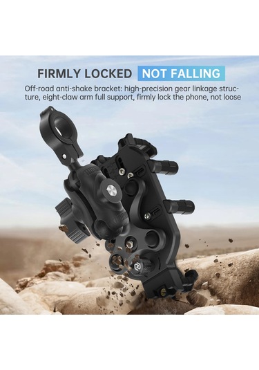 Tenfowee Motorsiklet Tutucu: Cs-1988a1 Cnc Ayarlanabilir Sekiz Kollu Telefon Askısı, Hırsızlık Önleyici Kilitli Siyah