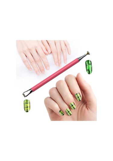 Qingmipy Pink Çift Uçlu Manikür Çiçek Desenli Manyetik Kalem, Kedi Gözü Jeli İçin Hızlı Ve Kolay Desen Oluşturma Aracı