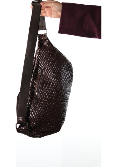 Venta Kahverengi Örgü Kadın Büyük Bel Çantası Kahverengi