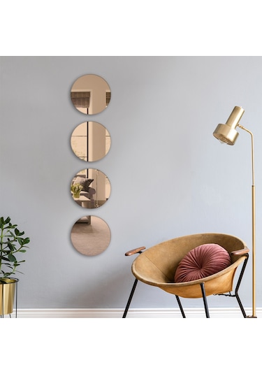 Ayna Bronz Ayna 4'lü Takım Yuvarlak Ayna Çap25cm Bronz