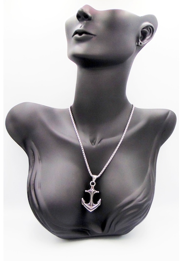 Unisex Gümüş Renk 3d Denizci Çapa Uçlu Çelik Kolye 70cm