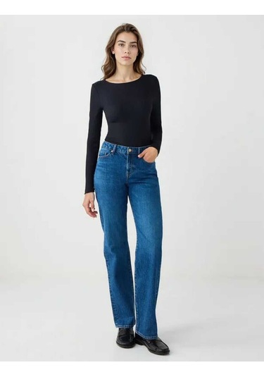 Mid Rodeo Normal Paça Yüksek Bel Denim Pantolon Lacivert