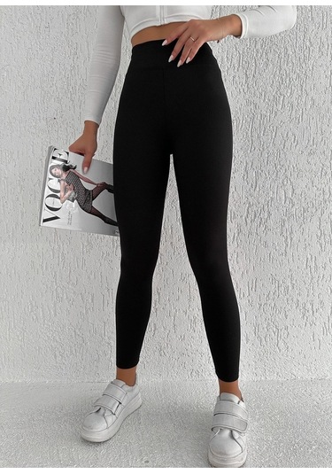 Kadın Içi Polarlı Fitilli Yüksek Bel Toparlayıcı Tayt Siyah