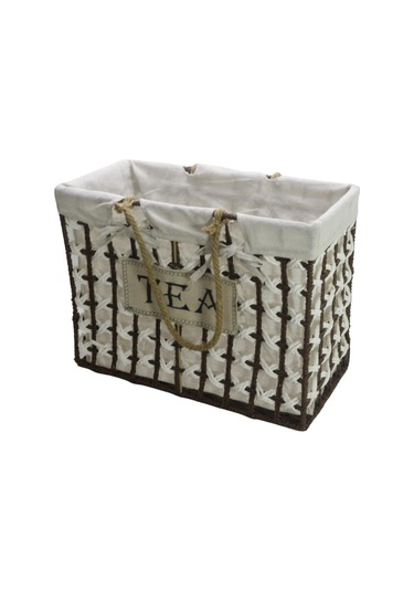 T.concept Dekoratif Halatlı Zarif Telli Çok Amaçlı Dikdörtgen Sepet Kahverengi- Beyaz Büyük L