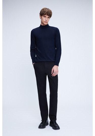 Lacivert Regular Fit Düz Yarım Balıkçı Yaka Yünlü Triko Kazak Lacivert