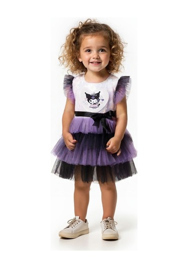 Kız Çocuk Kuromi Modelli Tül Tütü Etekli Elbise Lila