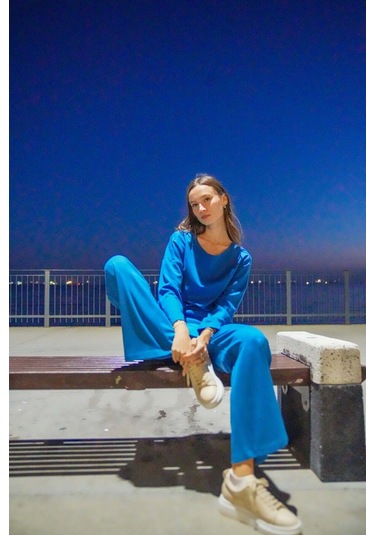 Kadın Bol Paçalı Ikili Takım Frn6101 Mavi