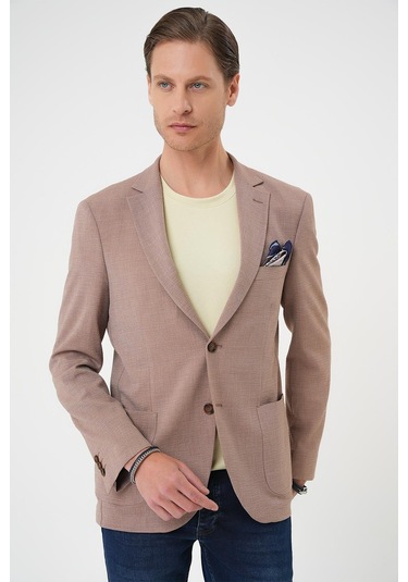 Comfort Fit Torba Cep Gofre Kumaş Casual Bej Ceket C 679 Bej