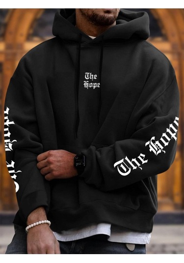 Startmore Siyah Unisex Kadın/erkek The Hope Renkli Baskılı Oversize Kapüşonlu