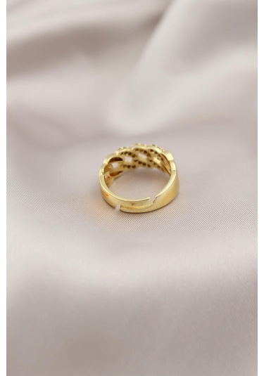 Gold Renk Metal Zincir Model Taşlı Kadın Yüzük Altın