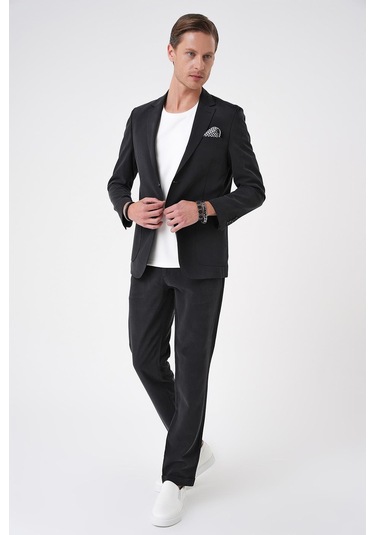 Slim Fit Torba Cep Spandex Karışımlı Casual Siyah Ceket C 714 Siyah