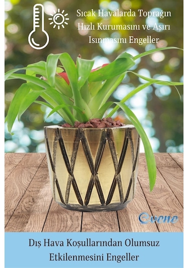 Saksı Çiçek Kaktüs Saksısı Lüx 15 Cm Baklava Desen Saksı Çiçeklik - Altın Eskitme