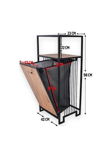 Digithome Metal Kirli Sepetli 2 Raflı Çok Amaçlı Banyo Düzenleyici Raf Organizer Siyah Mrs-003 C1-1-369 Siyah