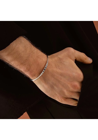 925 Ayar Gümüş Ay Göndüsü Motifli Unısex Kelepçe Bileklik Gümüş