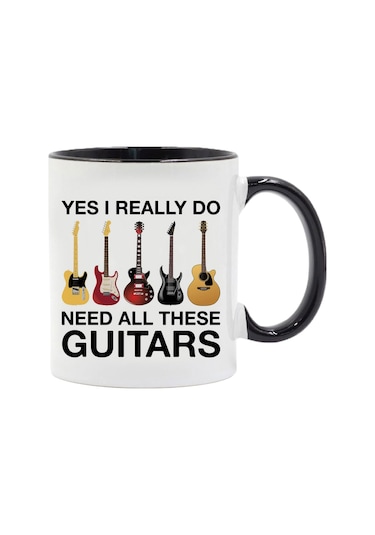 Uıkeeyuıs İçme Malzemeleri Gitar Desen Seramik Kupa Hediye Göz