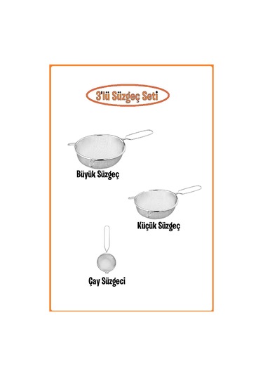 Idealisk Süzgeç Seti, Çay Süzgeci + 15 Cm Süzgeç + 20 Cm Süzgeç Metalik