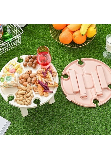 Dancemonkey Pembe Piknik Masası, Katlanır Şarap Standı Pembe