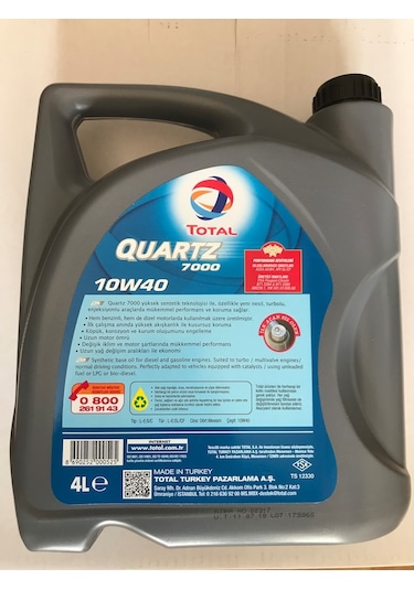 Total Quartz 7000 10W-40 Tam Sentetik Motor Yağı 4 L