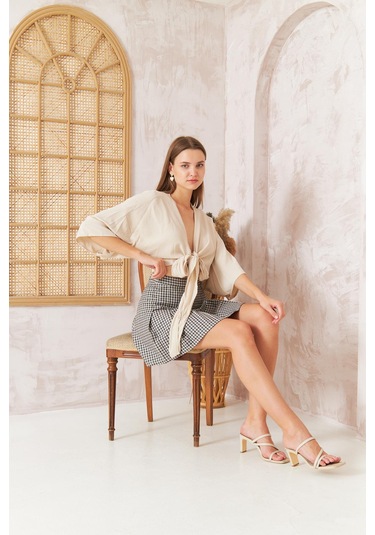 Kadın Lacivert Ekose Pileli Etek Dm2034 Lacivert