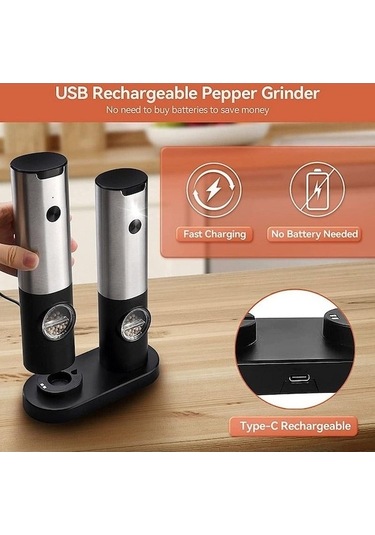 Besthome1 Tuz & Karabiber Otomatik Doldurma Değirmeni Usb C Gümüş 52944521 Gümüş