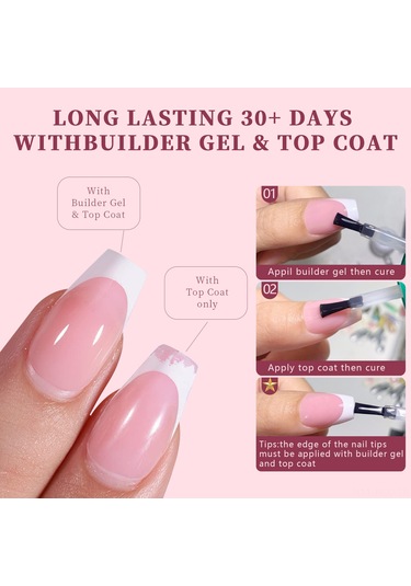 Ruicoo 15 Boyutlu 9 Renkli Fransız Stili Jel Tırnak Uçları - Hızlı Uygulama, Güçlü Tutuş, Doğal His