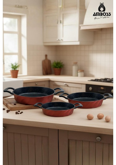 Vento 3 Parça Döküm Sahan Omlet Seti Kırmızı Kırmızı