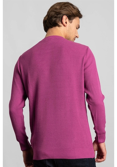 Tudors Slim Fit Dar Kesim Armürlü Erkek Kazak-22273 Lila