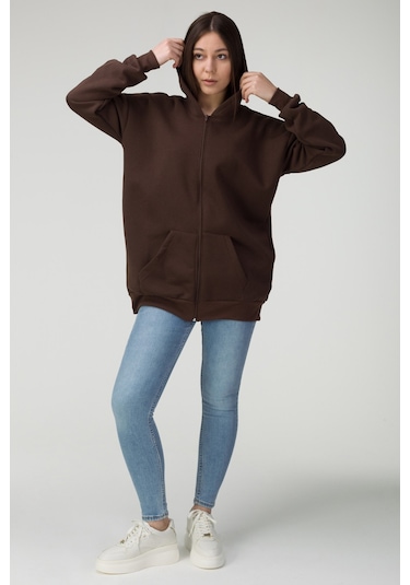 Modagen Unisex Oversize Hırka - Kahverengi