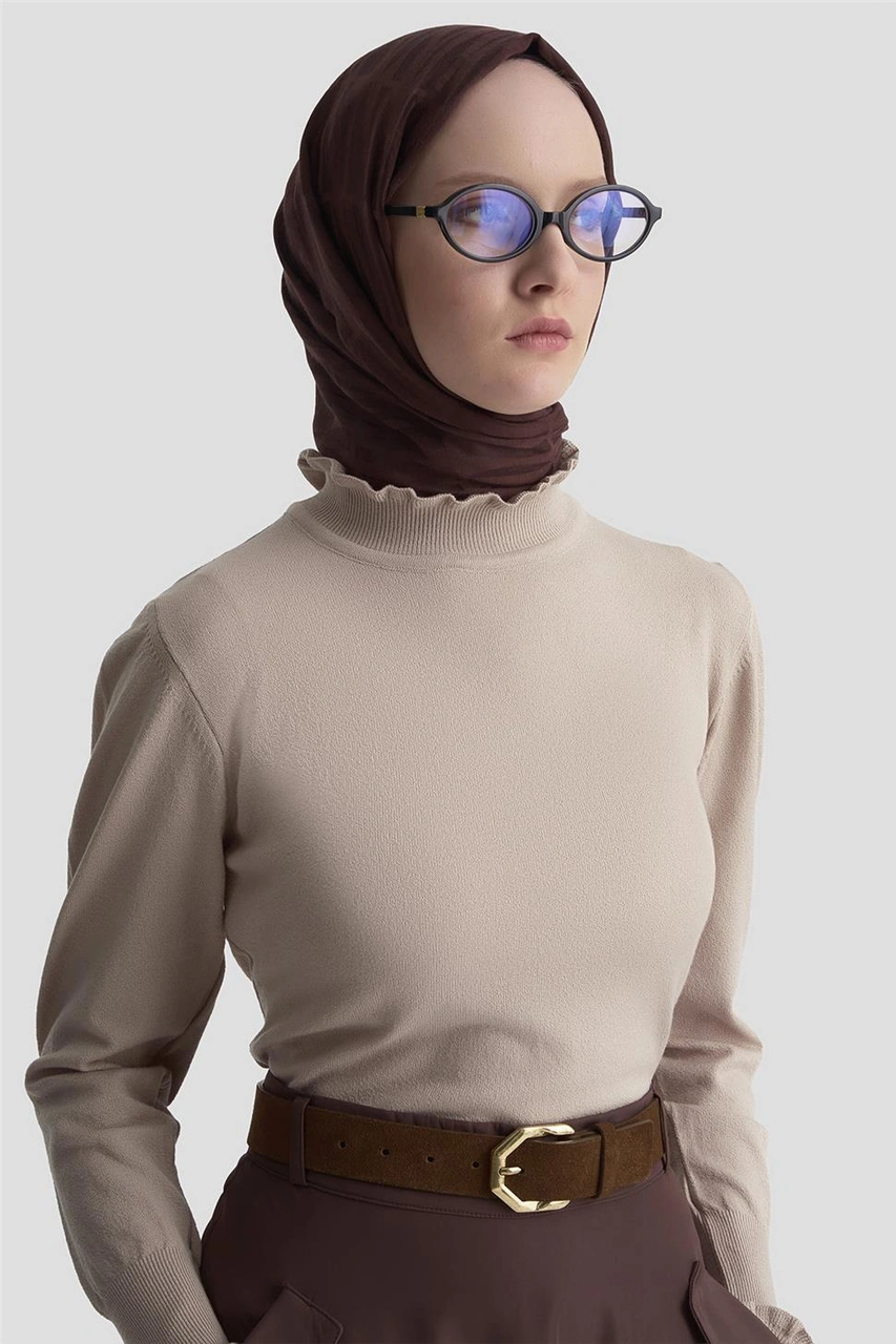 Armine Fırfır Detaylı Kazak 25kd7007 Taş Ekru