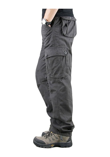 Aşınmaya Dayanıklı Çok Cepli Düz Bol Büyük Beden İş Pantolonu Koyu Gri