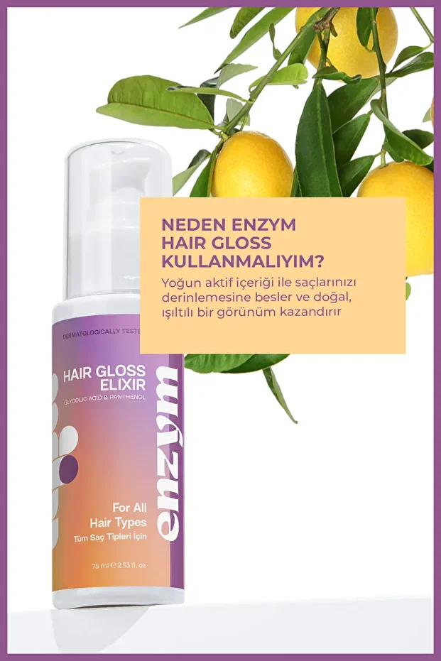 Enzym Cosmetics Gloss Elixir Parlaklık Ve Pürüzsüzlük Verici, Canlandırıcı Saç Bakım Serumu 75 Ml