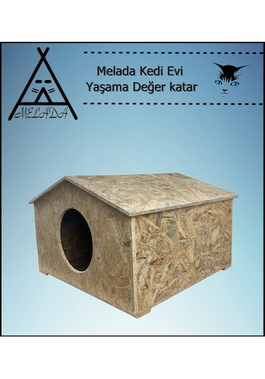 Melada Kedi Evi Dış Ortam Uygun Ahşap Kedi Evi Osb 50x50x35 Cm